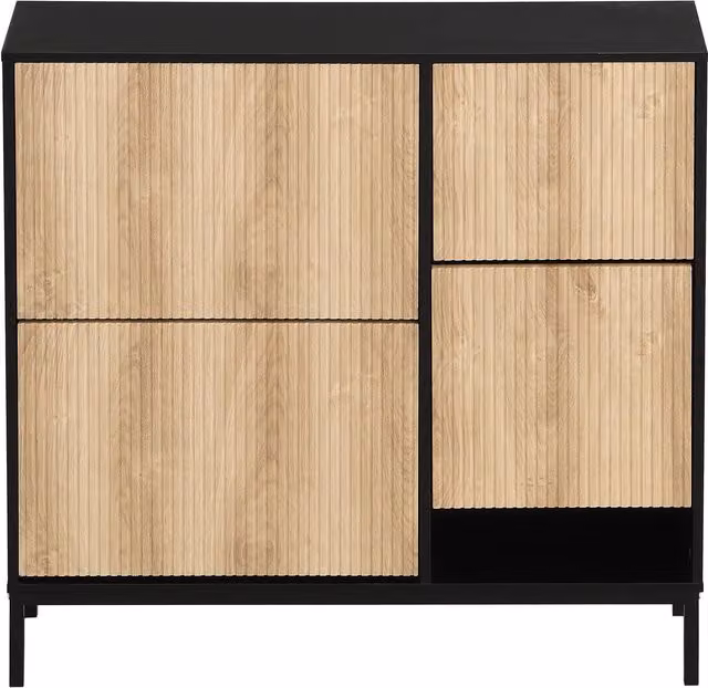 Scarpiera GL Store con sgabello integrato e ante a ribalta, design moderno, Nero e Marrone, L: 100 cm, P: 25 cm, H: 100 cm – 1