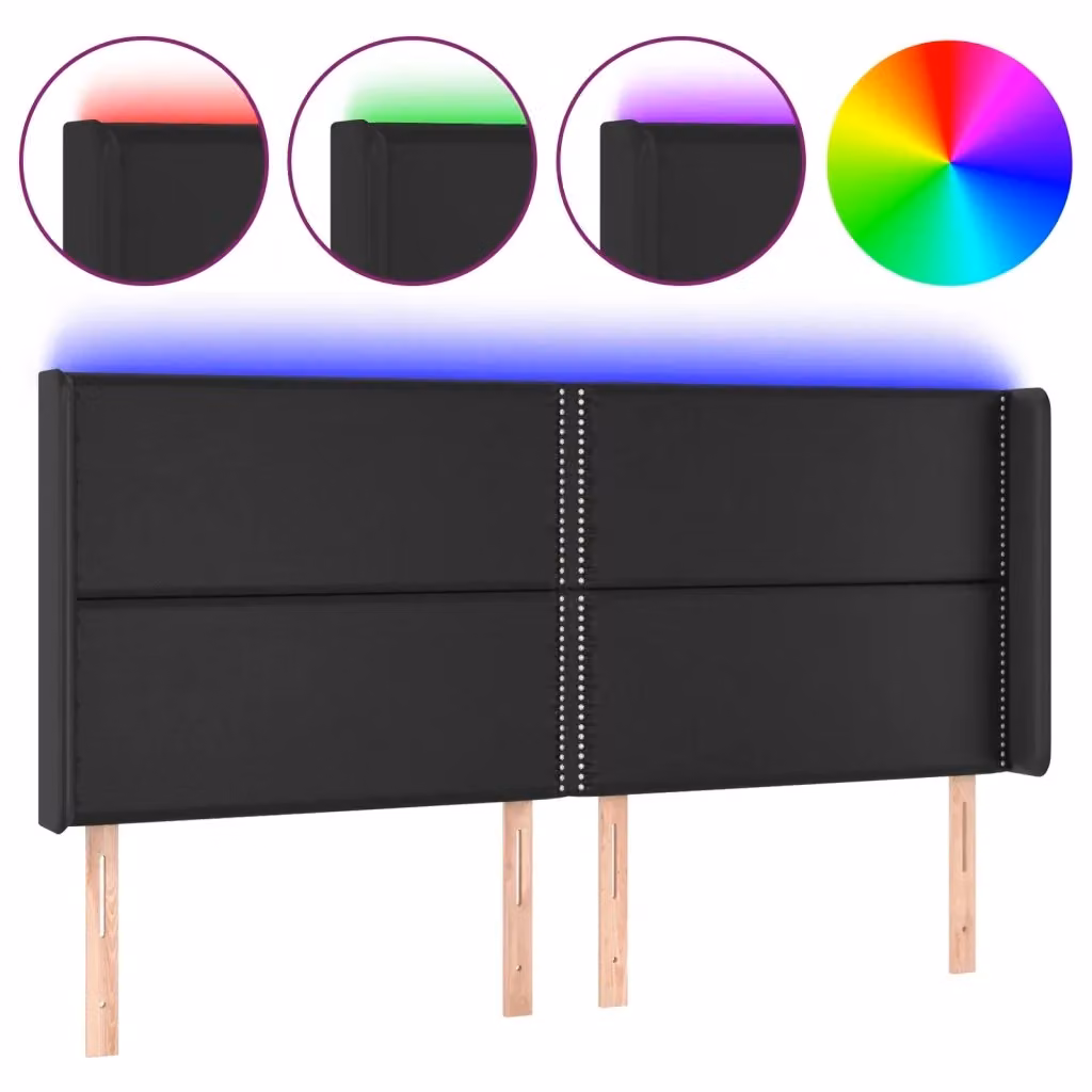 Testiera con LED Design Mania in similpelle nera con porta USB, L: 203 cm, P: 16 cm, H: 118/128 cm – 2