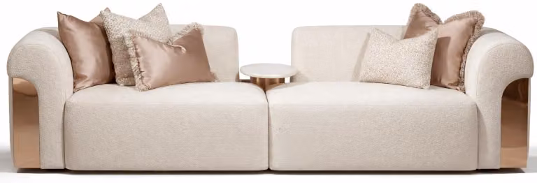 Divano a tre posti beige con tavolino da salotto Morbido divano in tessuto per il soggiorno