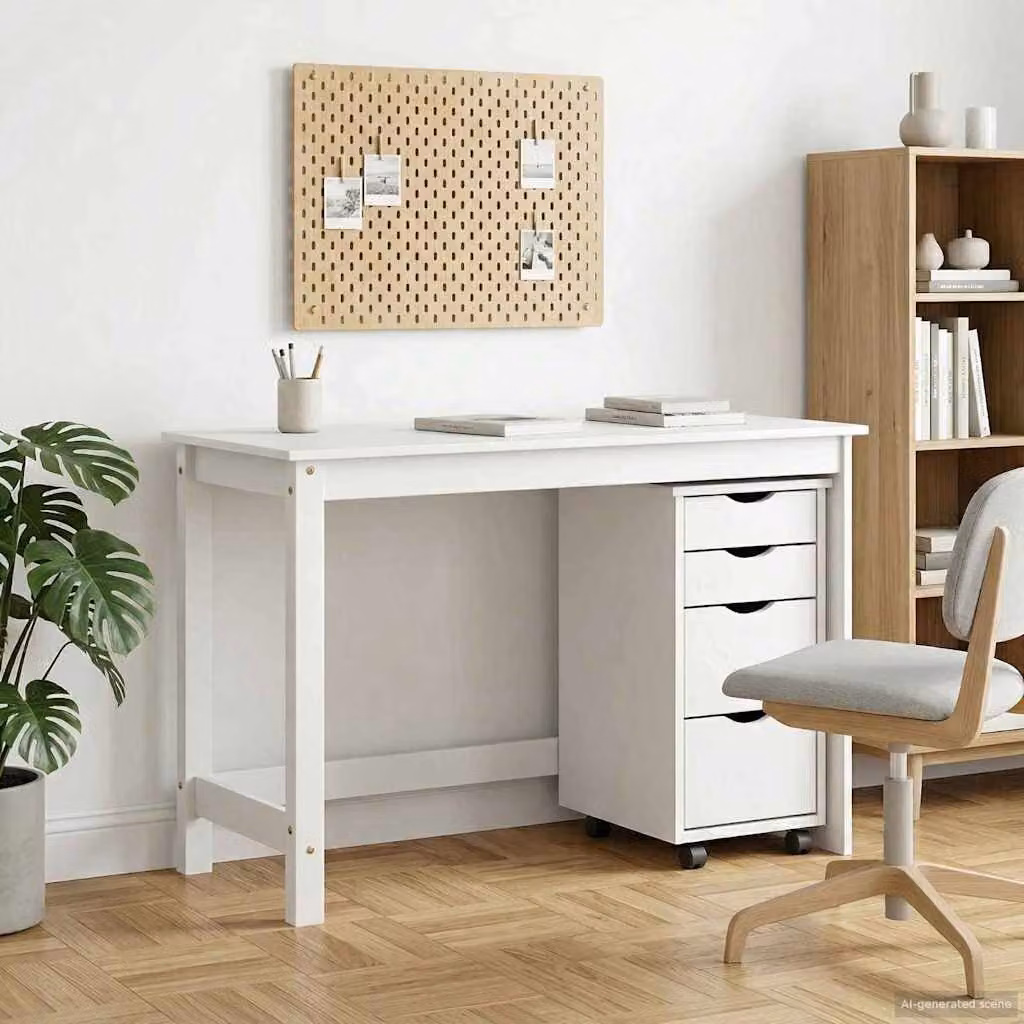Set scrivania e mobiletto su ruote MOSS vidaXL Bianco