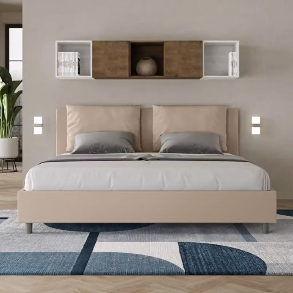Letto matrimoniale king size Antea Ityhome con rete imbottita in similpelle beige L/P: 200 x 200 cm – 2