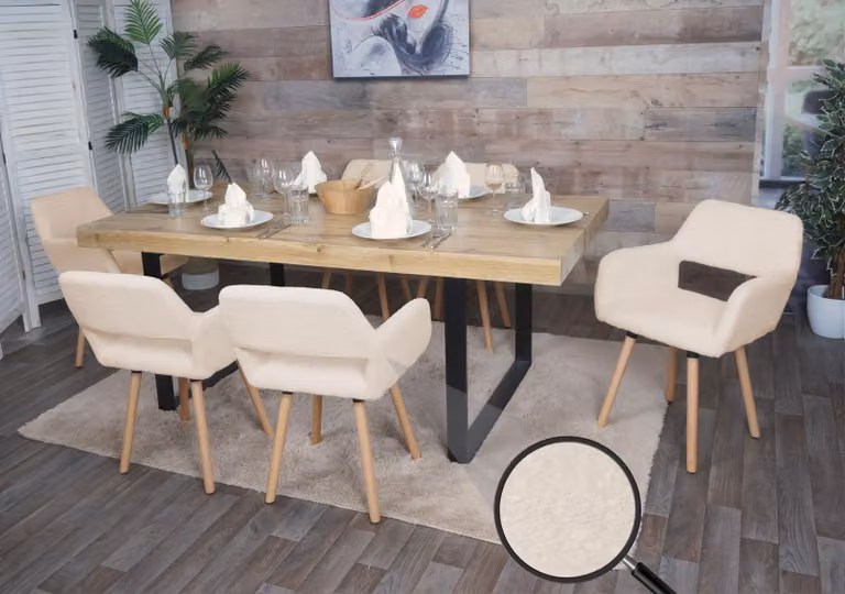 set di 6 sedie da pranzo HWC-A50 II, sedia da cucina sedia imbottita, legno tessuto/tessuto bouclé (450g/m²)  ~ beige