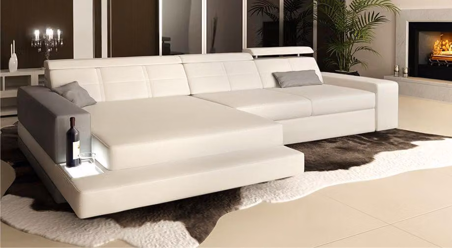 Eck L-Form Textil Sofa Design Ledersofa Ecksofa Polster Eck Couch Sitz Couchen
