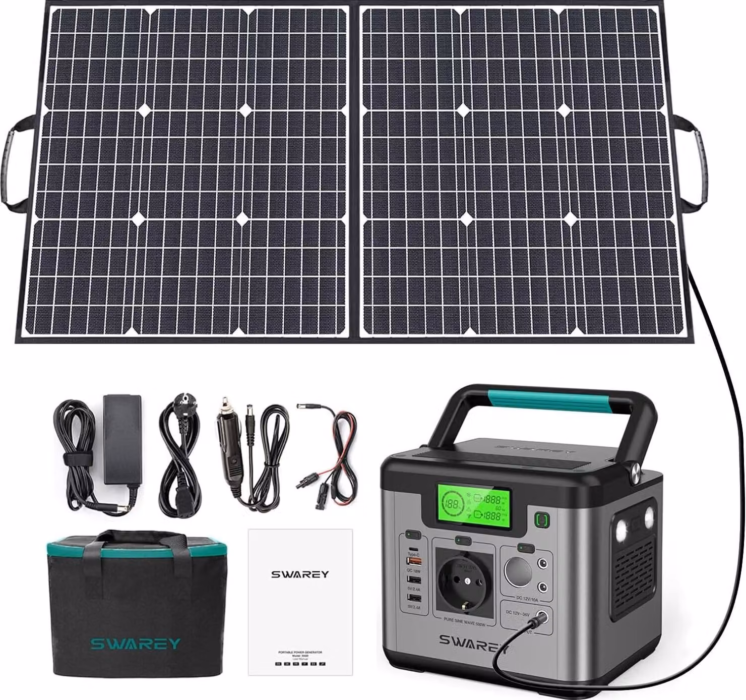 POWER BANK GENERATORE SOLARE SWAREY 518Wh Tipo C PD 65W con PANNELLO SOLARE 100W