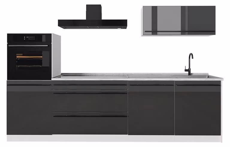 Cucina componibile Vicco R-Line Antracite lucido/Bianco 280 cm senza piano di lavoro, Model 67681