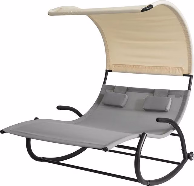 SoBuy Sdraio dondolo da giardino 2 Posti con 2 Cuscini e Tettuccio Sdraio prendisole per esterni Grigio 140x184x180 cm OGS50-HG