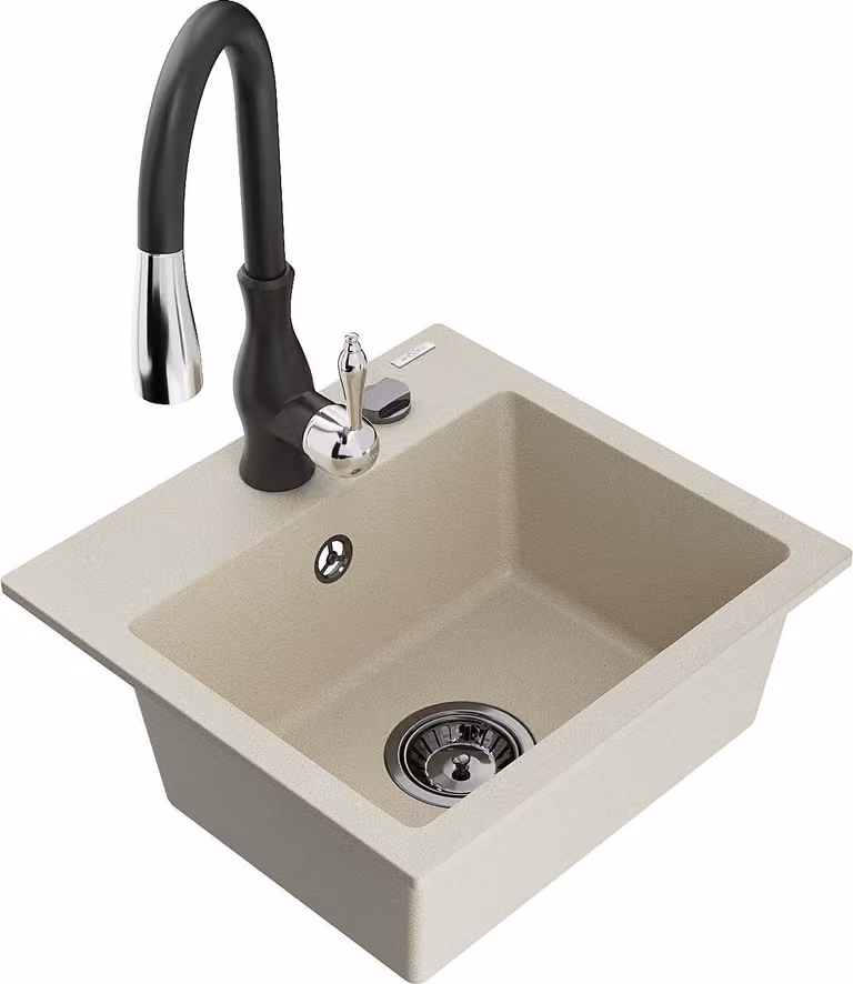 Mexen Milo lavello in granito a 1 vasca con rubinetto da cucina Savita, beige - 6505-69-672601-70