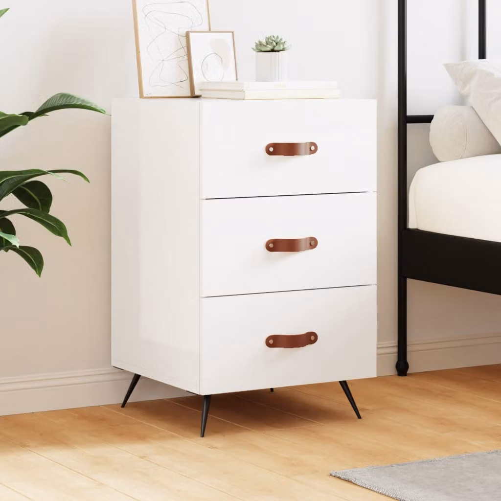 Comodino sospeso vidaXL Bianco Lucido in Legno e Metallo L/P/H: 40 x 40 x 66 cm