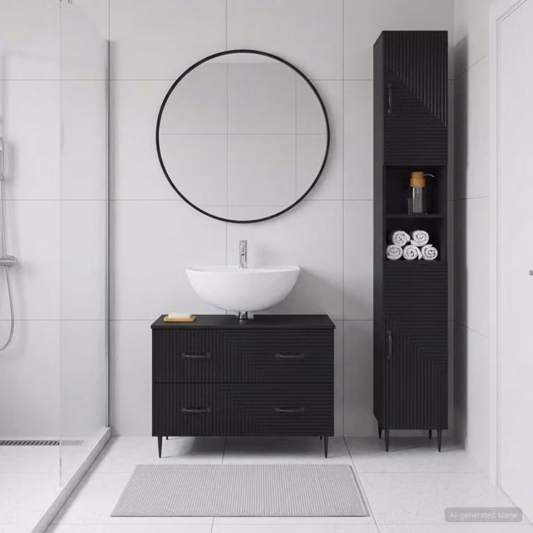 Set di mobili da bagno vidaXL HAARLEM composto da 2 pezzi, mobile lavabo e pensile, nero opaco