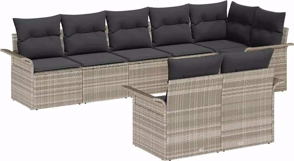 Set Divano da Giardino 8 pcs Grigio chiaro polyrattan