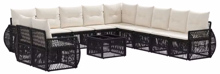 Set Divano da Giardino 12 pcs Nero e Bianco Crema polyrattan
