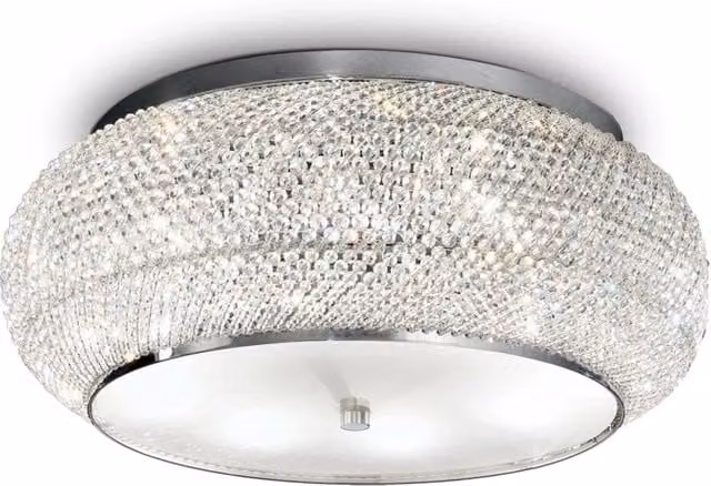 Plafoniera Contemporanea Pasha IDEAL LUX in Metallo e Cristallo Cromo con 10 Luci E14
