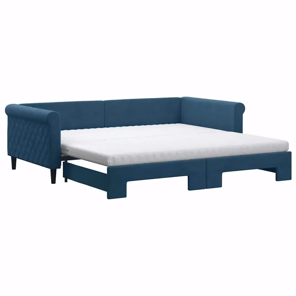 Divano Letto Estraibile vidaXL in Velluto Blu con Cassetto per Soggiorno e Camera da Letto L/P/H: 229 x 100 x 68 cm – 2