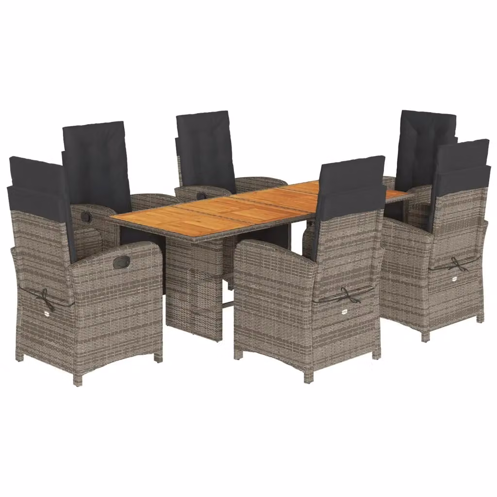 Set da pranzo da giardino vidaXL in polyrattan e legno di acacia grigio, 7 pezzi – 2