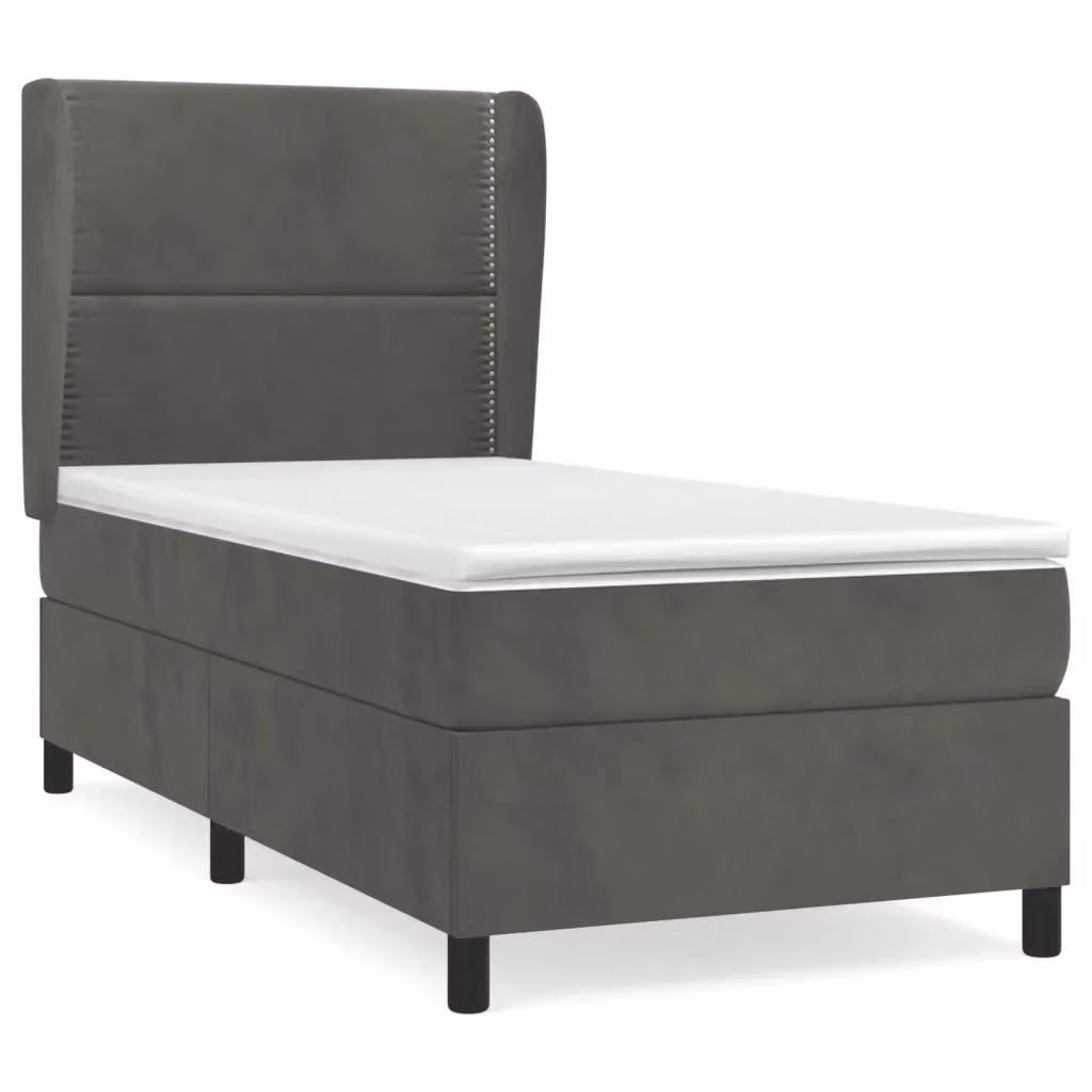 vidaXL Giroletto a Molle con Materasso Ibrido in Velluto Grigio Scuro, L/P/H: 90 x 190 cm – 2
