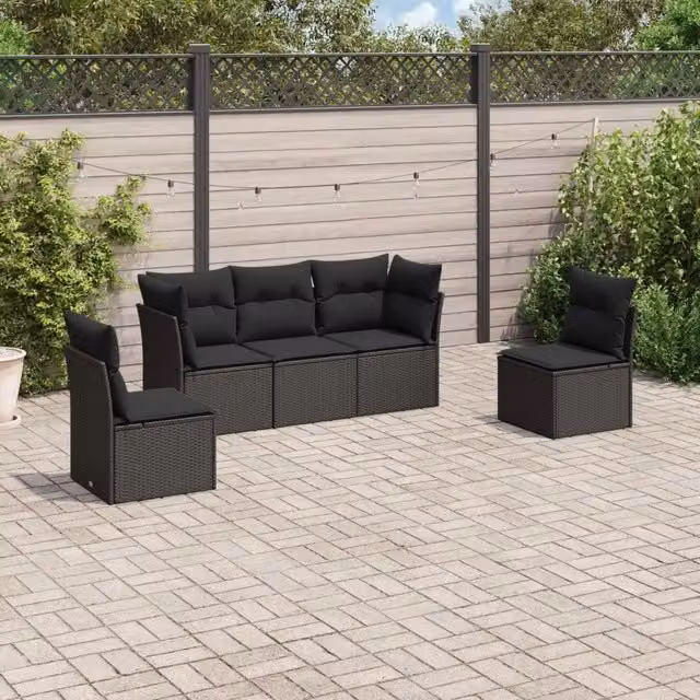 Set Divani da Giardino 5 pz con Cuscini in Polyrattan Nero 3217345