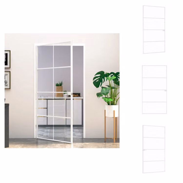vidaXL Porta interna bianca 102x201,5 cm in vetro temperato e alluminio slim - Porte d'ingresso