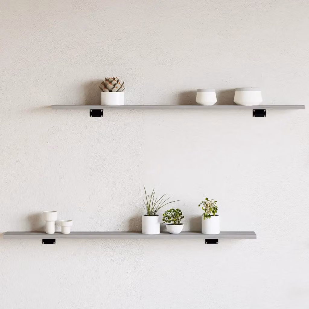 Set di 4 mensole da parete vidaXL in legno multistrato e MDF, colore Grigio Sonoma, L: 100 cm, P: 10 cm, H: 1,5 cm