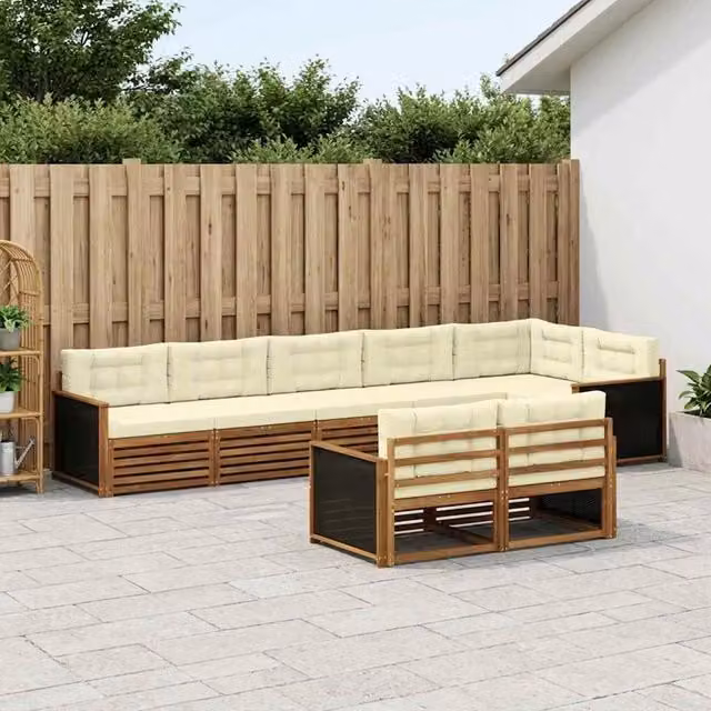 Set di divani da esterno a L vidaXL in legno di acacia con cuscini, beige e marrone – 1