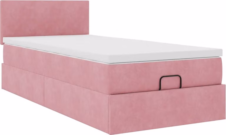 Struttura Letto Pouf con Materasso Rosa 80x200 cm Velluto