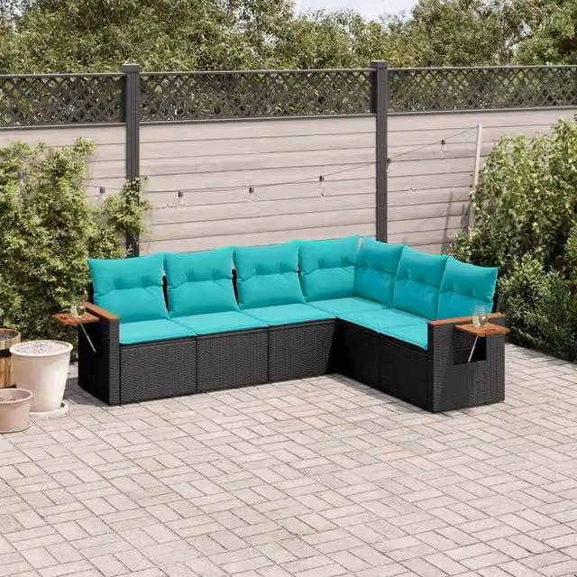 Set Divani da Giardino 6 pz con Cuscini Nero in Polyrattan 3226841