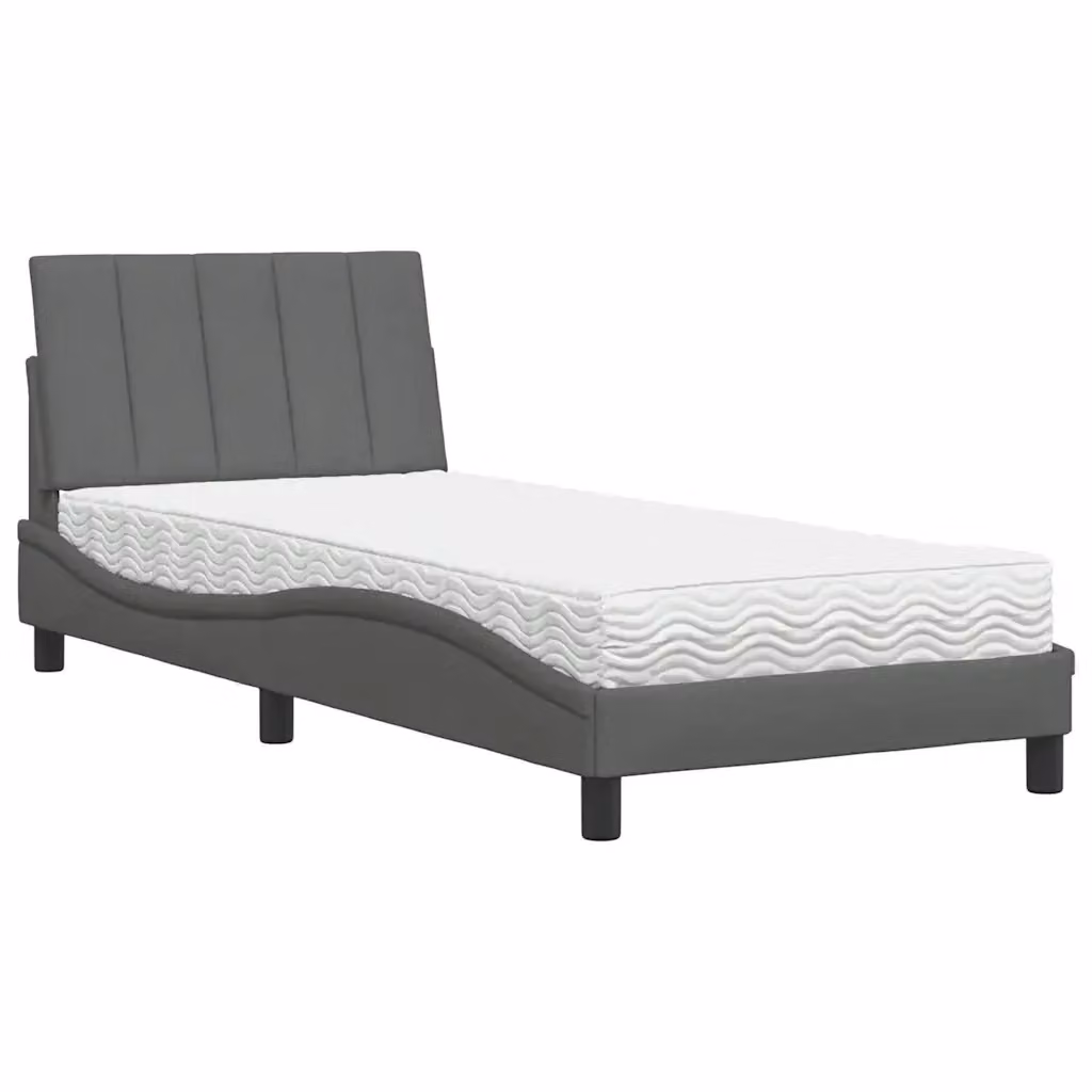 Letto con Materasso Hanko vidaXL in Tessuto Grigio e Bianco L/P/H: 90 x 190 cm – 2