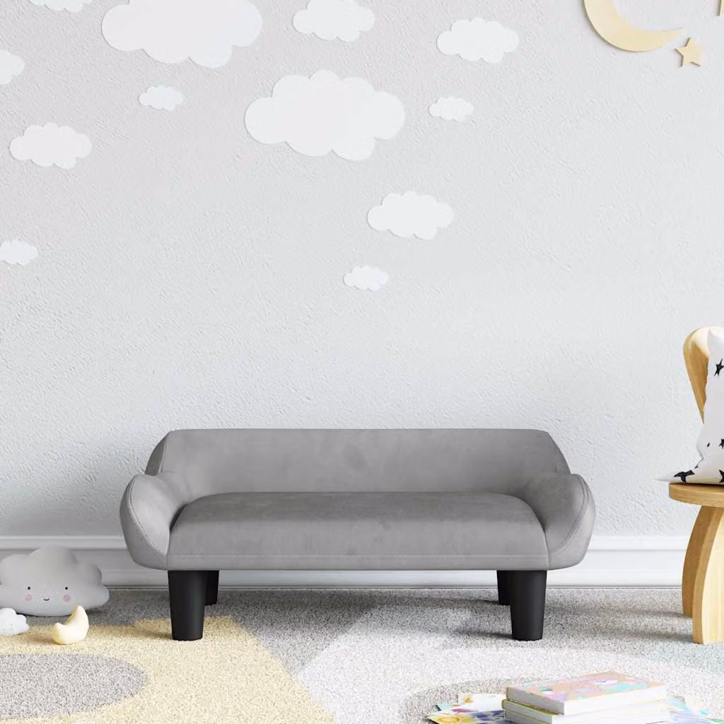 vidaXL Divano per bambini in velluto grigio, L: 70 cm, P: 40 cm, H: 24 cm