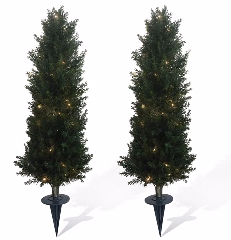 Cipressi artificiali, design realistico, illuminazione LED integrata, altezza 90 cm