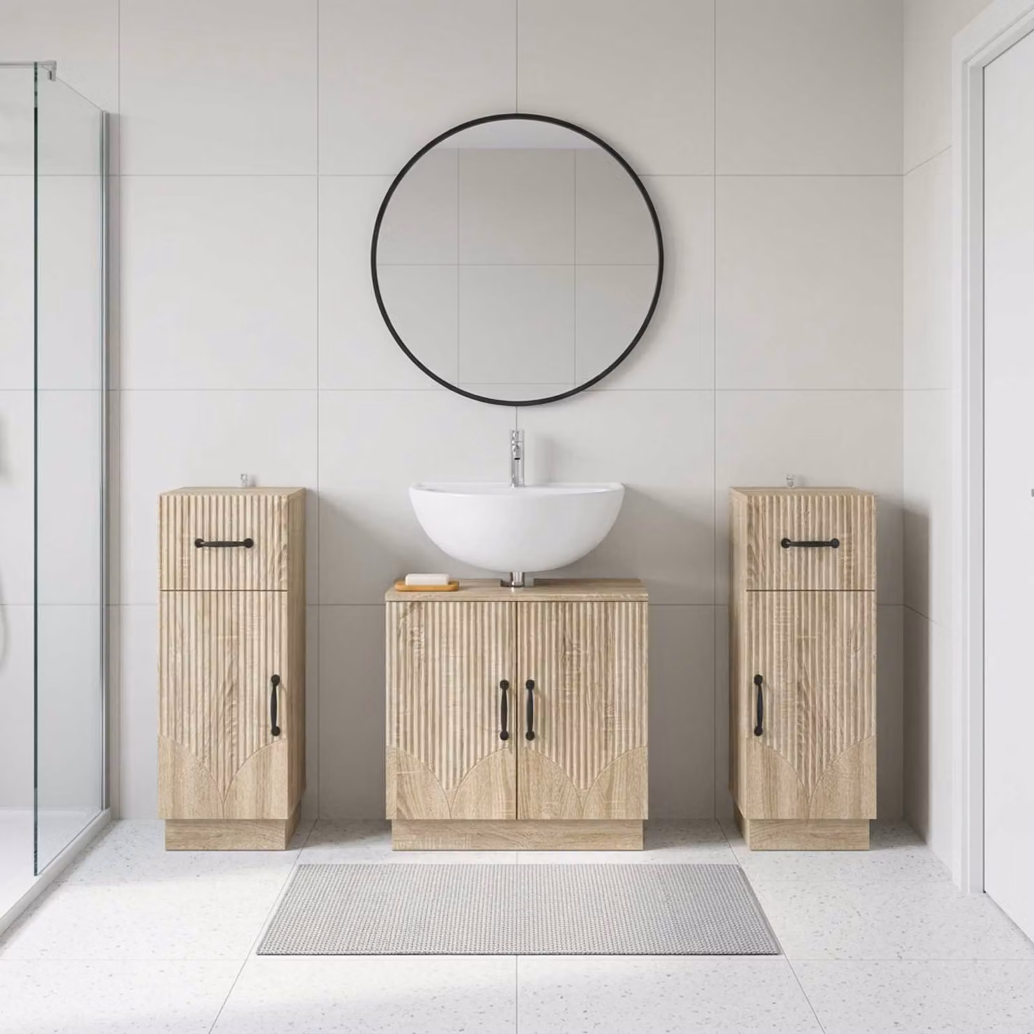 Set di 3 armadietti da bagno vidaXL HOORN in Rovere Sonoma marrone, design minimalista a parete