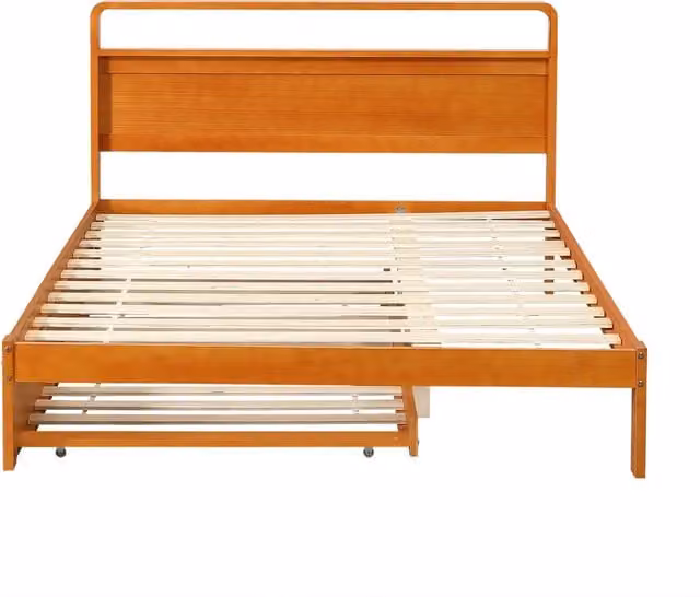 Letto matrimoniale estraibile Chicfurn in legno di pino marrone con letto aggiuntivo, L/P/H: 140 x 200 x 92 cm e 90 x 190 cm