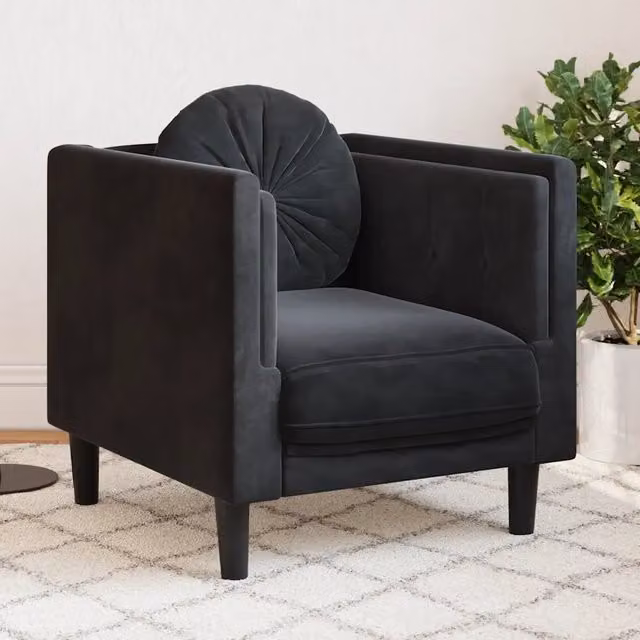 Poltrona moderna in velluto nero con cuscino e braccioli vidaXL