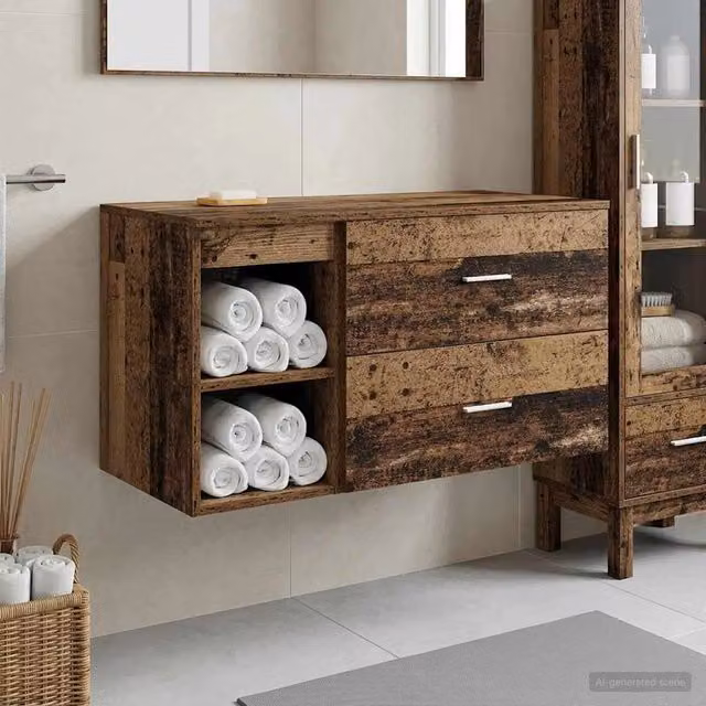 Set di mobili per il bagno moderno vidaXL composto da mobile lavabo e pensile in legno marrone opaco