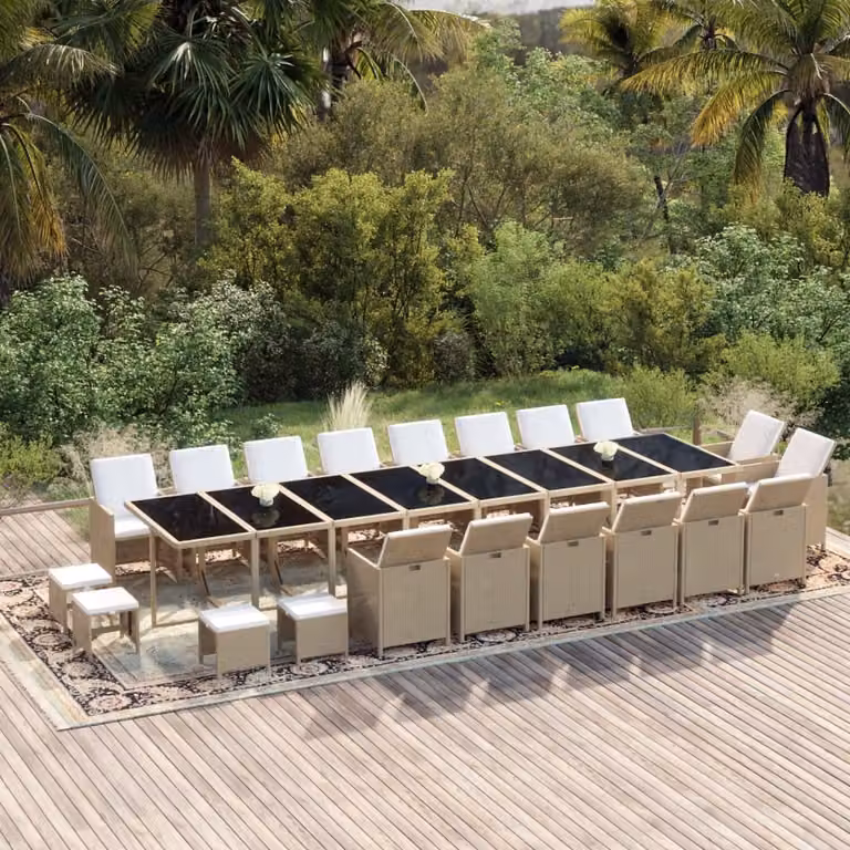 The Living Store Set da pranzo da giardino 21 pezzi con cuscini in polyrattan beige