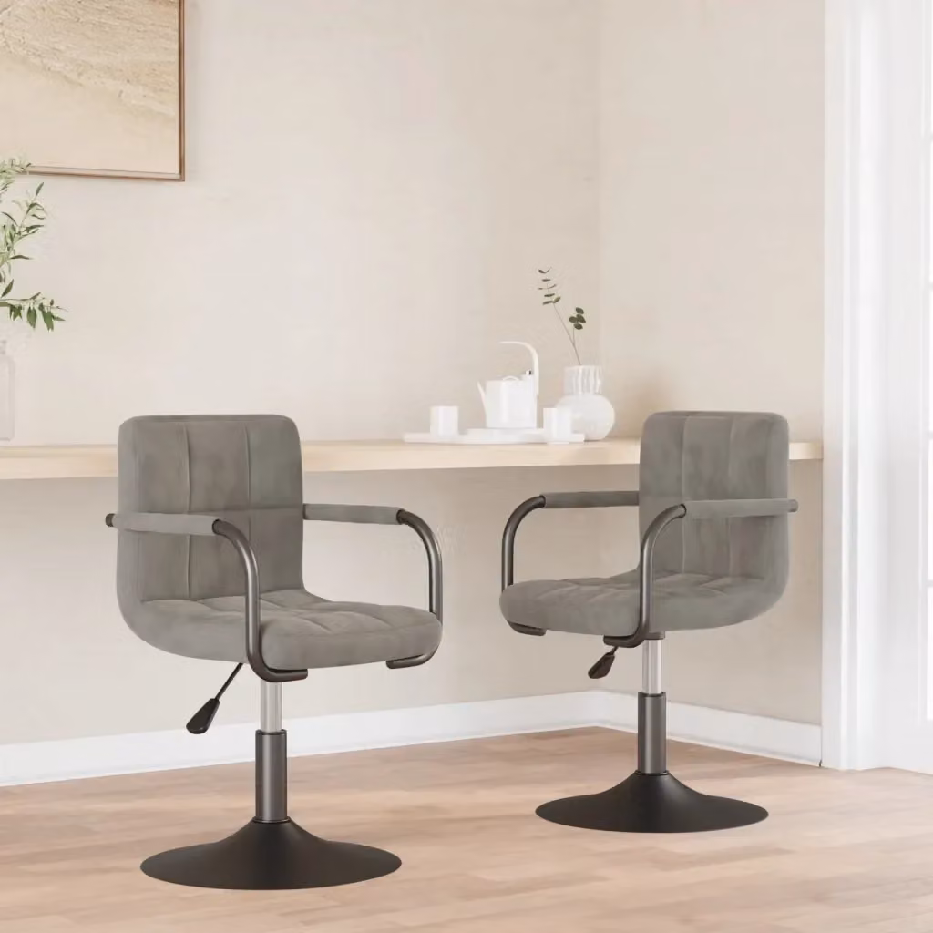 Set di 2 sedie da pranzo girevoli a 360 gradi in velluto grigio con design moderno per cucina e sala da pranzo – 2