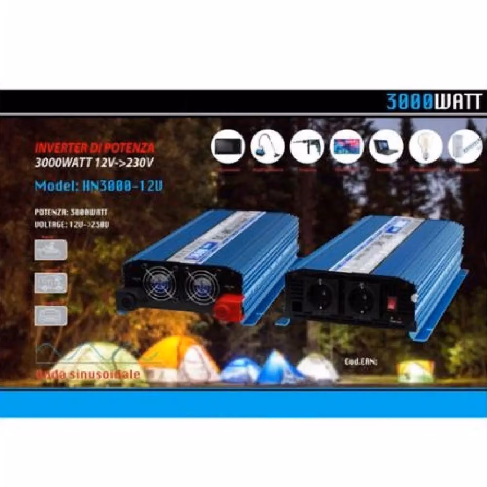 Inverter di potenza Maxtech HN3000-12V da 12V a 230V con onda sinusoidale 3000W colore blu – 2