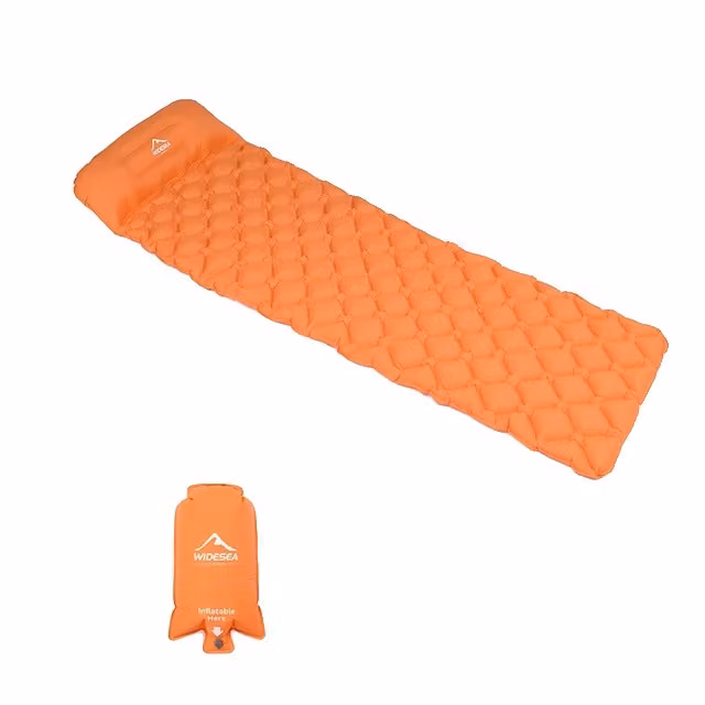 Materassino da campeggio, design gonfiabile, ultraleggero e portatile, arancione con airbag