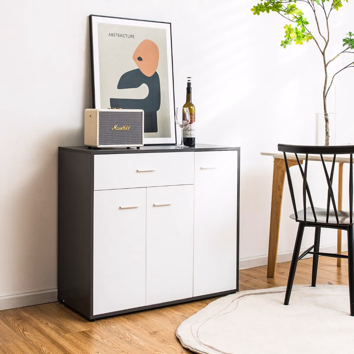 Mobile credenza moderno Costway con cassetto e 3 ante, armadietto per cucina e sala da pranzo, L: 88 cm, P: 40 cm, H: 80 cm