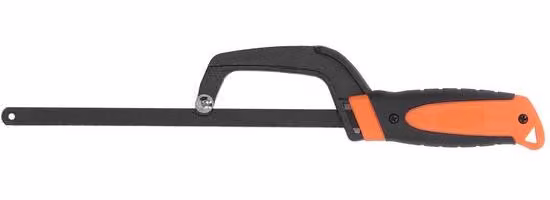 Seghetto compatto con telaio in alluminio, lama regolabile e impugnatura in gomma, adatto per legno, PVC e acciaio, con design ergonomico