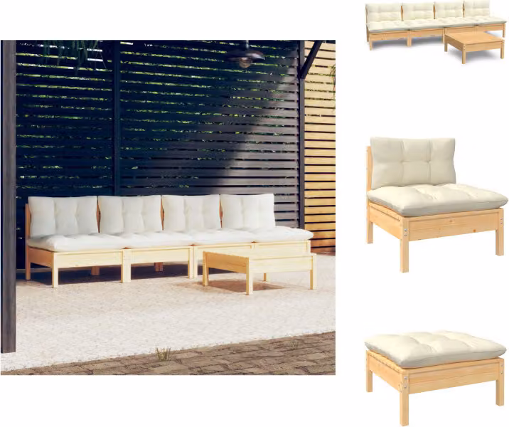 vidaXL Set di 5 pezzi da giardino con cuscini crema in legno di pino - Set di mobili da giardino