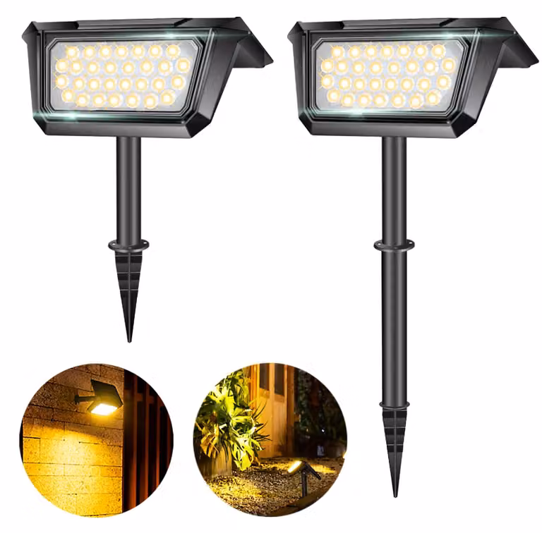 Lampada solare da esterno, confezione da 2, 30 LED, luce bianco caldo, 2200 mAh, grado di protezione IP65