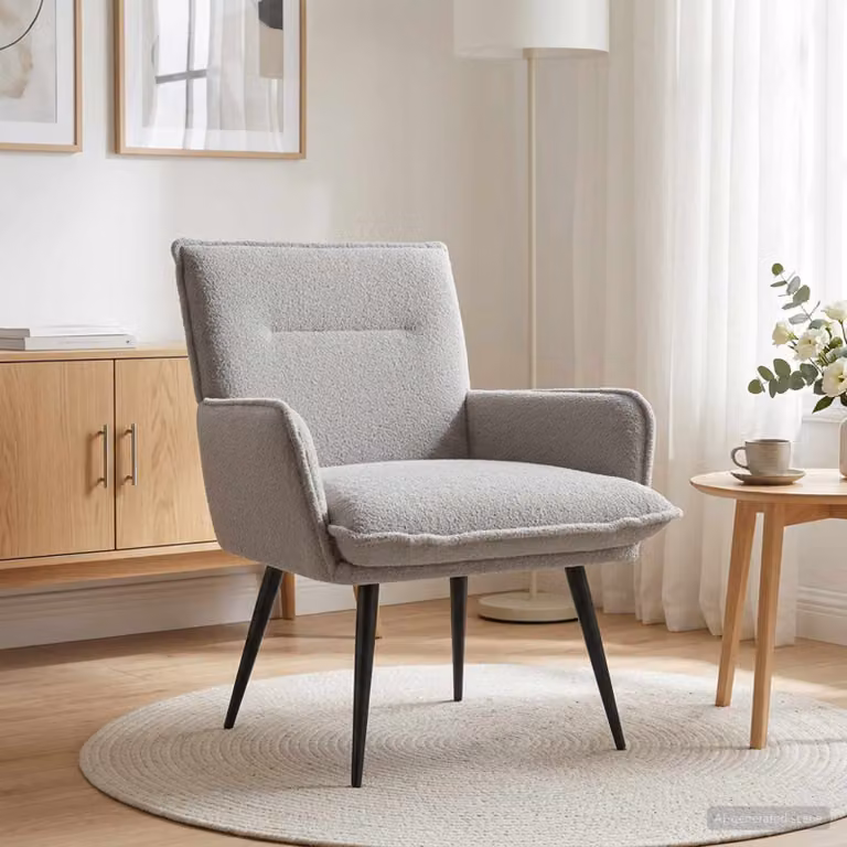 Poltrona relax moderna vidaXL in tessuto bouclé grigio con braccioli per soggiorno e camera da letto L: 73 cm, P: 70 cm, H: 81 cm