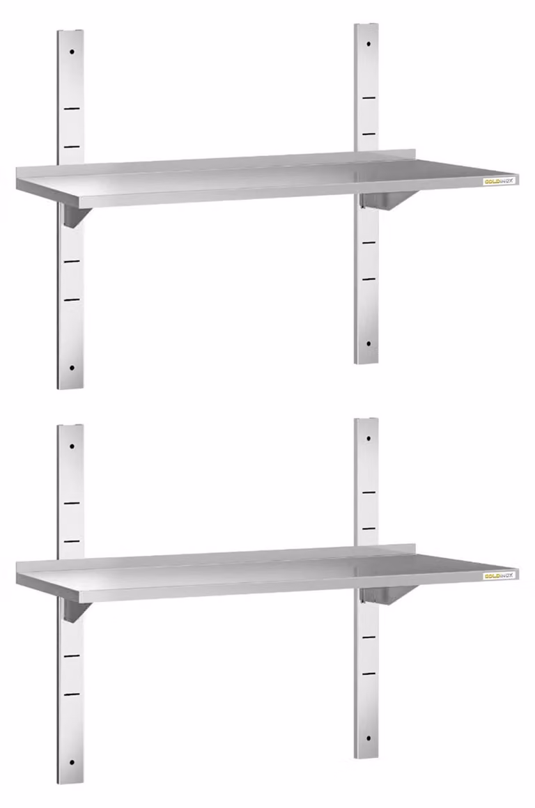 Set di 2 mensole a parete in acciaio inossidabile, dimensioni 1200 x 400 mm, PREMIUM - GOLDINOX