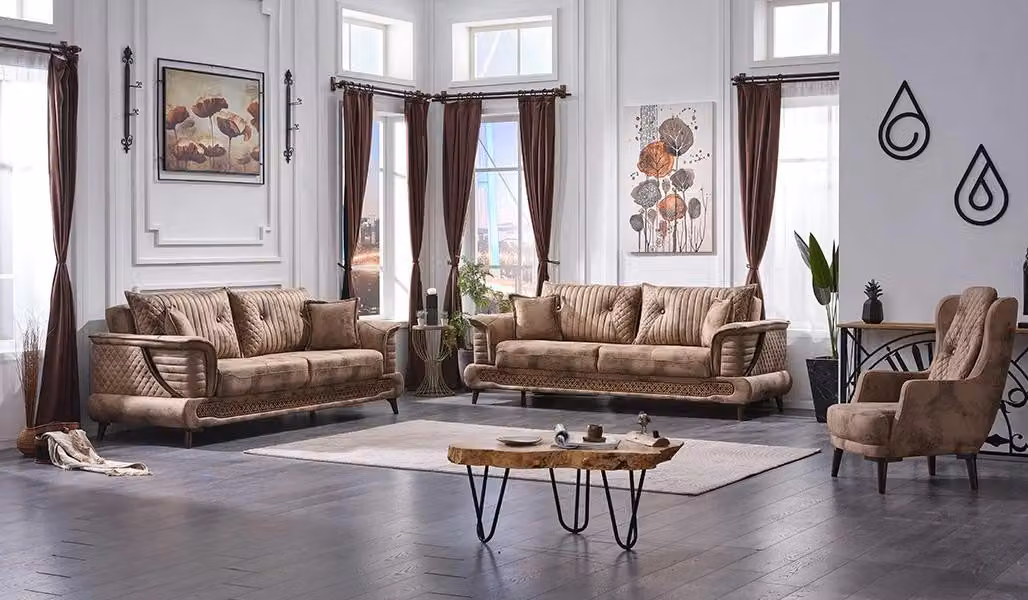 Moderne Sofagarnitur 3+3+1 Sitzer Luxus Textil Polstermöbel Wohnzimmer