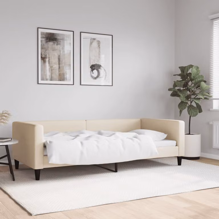Letto da giorno vidaXL in tessuto beige con doghe in legno L/P: 200 x 90 cm