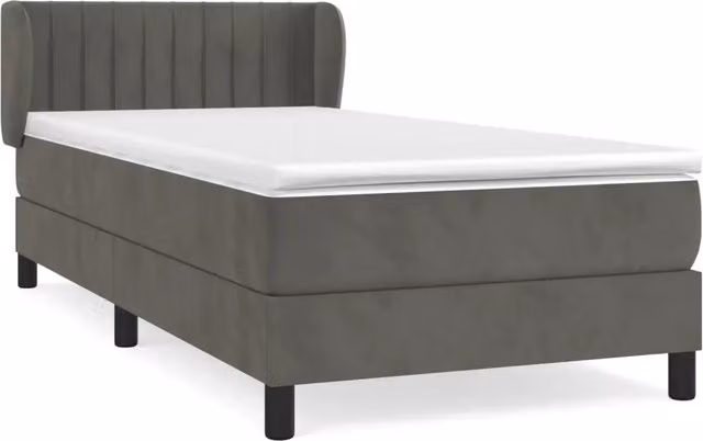 Letto singolo moderno con materasso ibrido e struttura in velluto grigio e bianco L/P/H: 80 x 200 x 40 cm