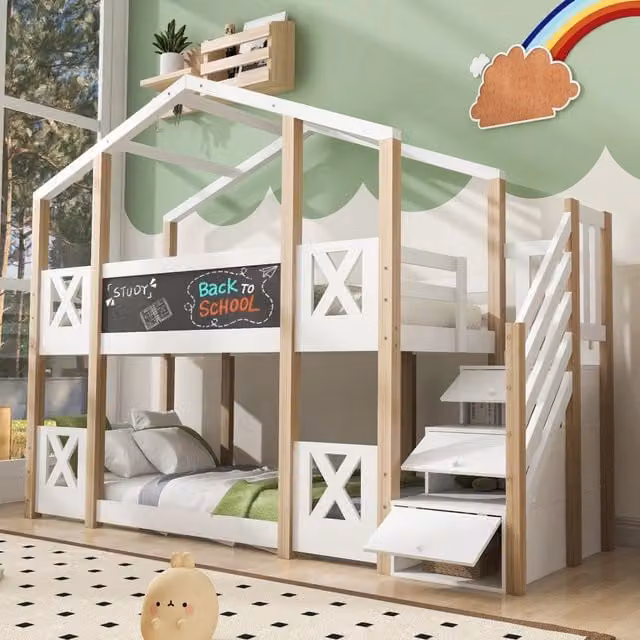 Letto a castello funzione contenitore legno bianco naturale 90x200 cm