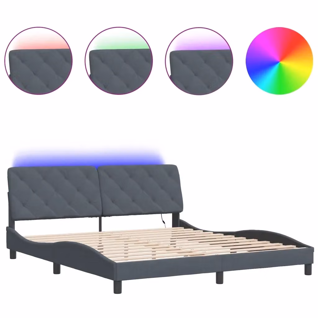 Giroletto vidaXL in Velluto Grigio con Illuminazione LED e Porta USB, L/P/H: 180 x 200 cm – 2