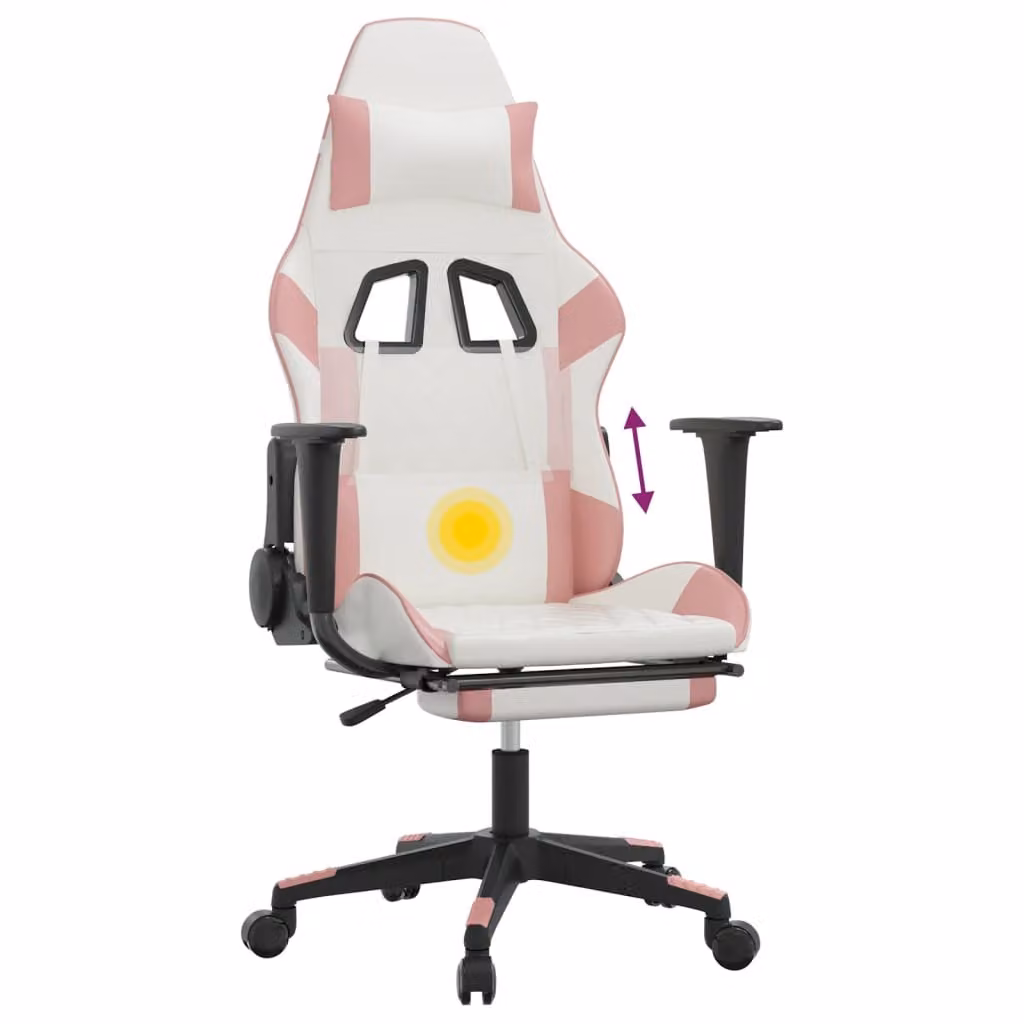 Sedia da Gaming Massaggio Poggiapiedi Bianco e Rosa Pelle finta