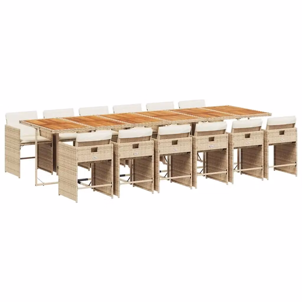 Set da pranzo da giardino vidaXL in polyrattan con cuscini beige e tavolo in legno di acacia, 13 pezzi – 2