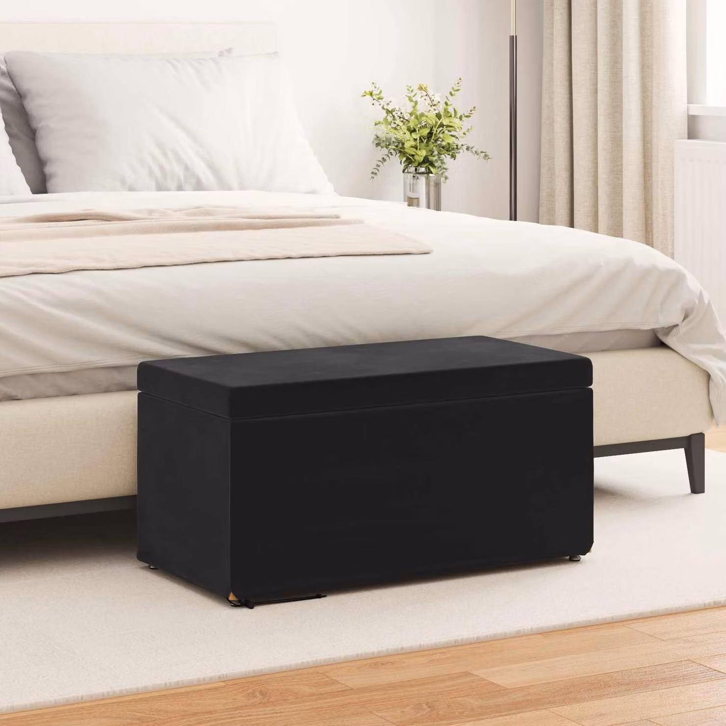 Pouf nero vidaXL in velluto con struttura in legno e MDF L: 41 cm, P: 41 cm, H: 40 cm